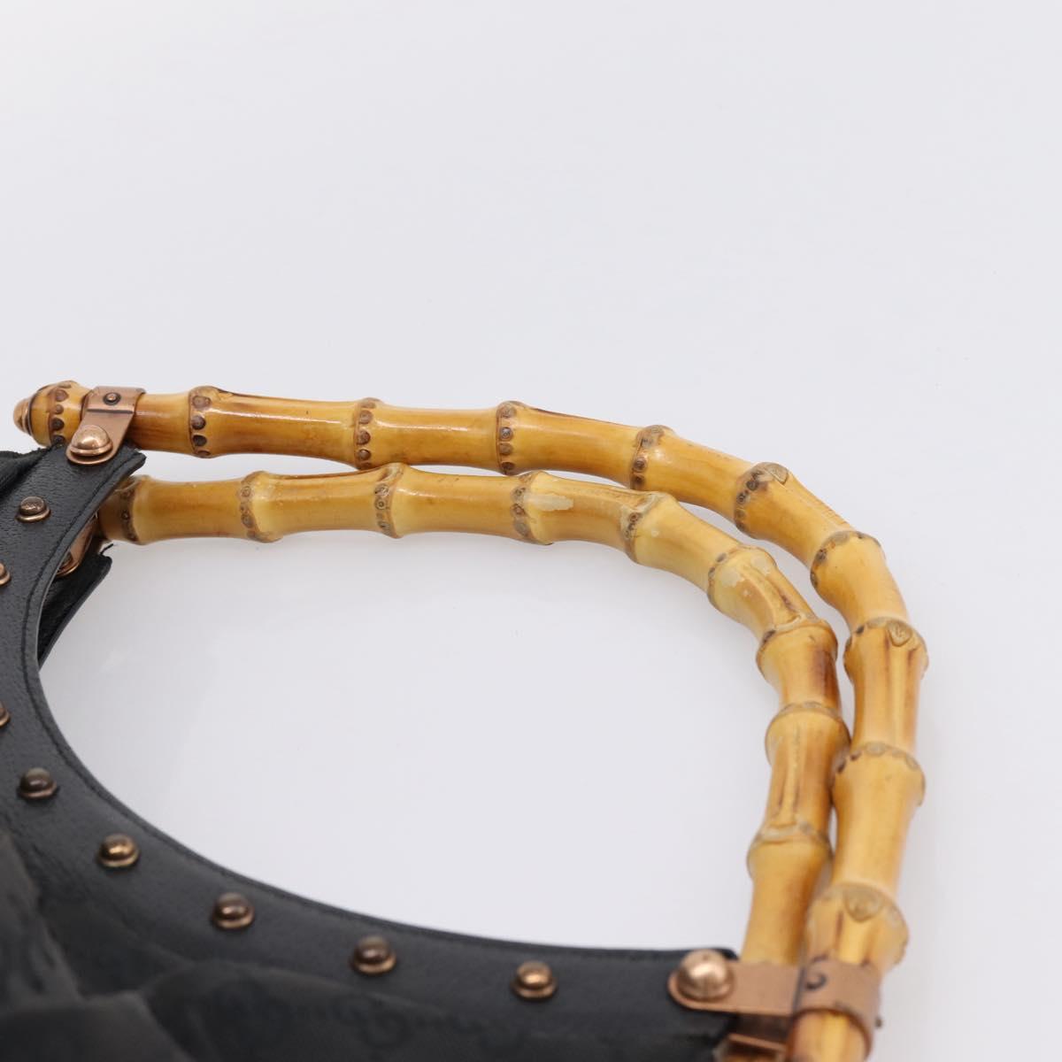 GUCCI GG Canvas Bamboo Shoulder Bag Black 124293 Auth 209550