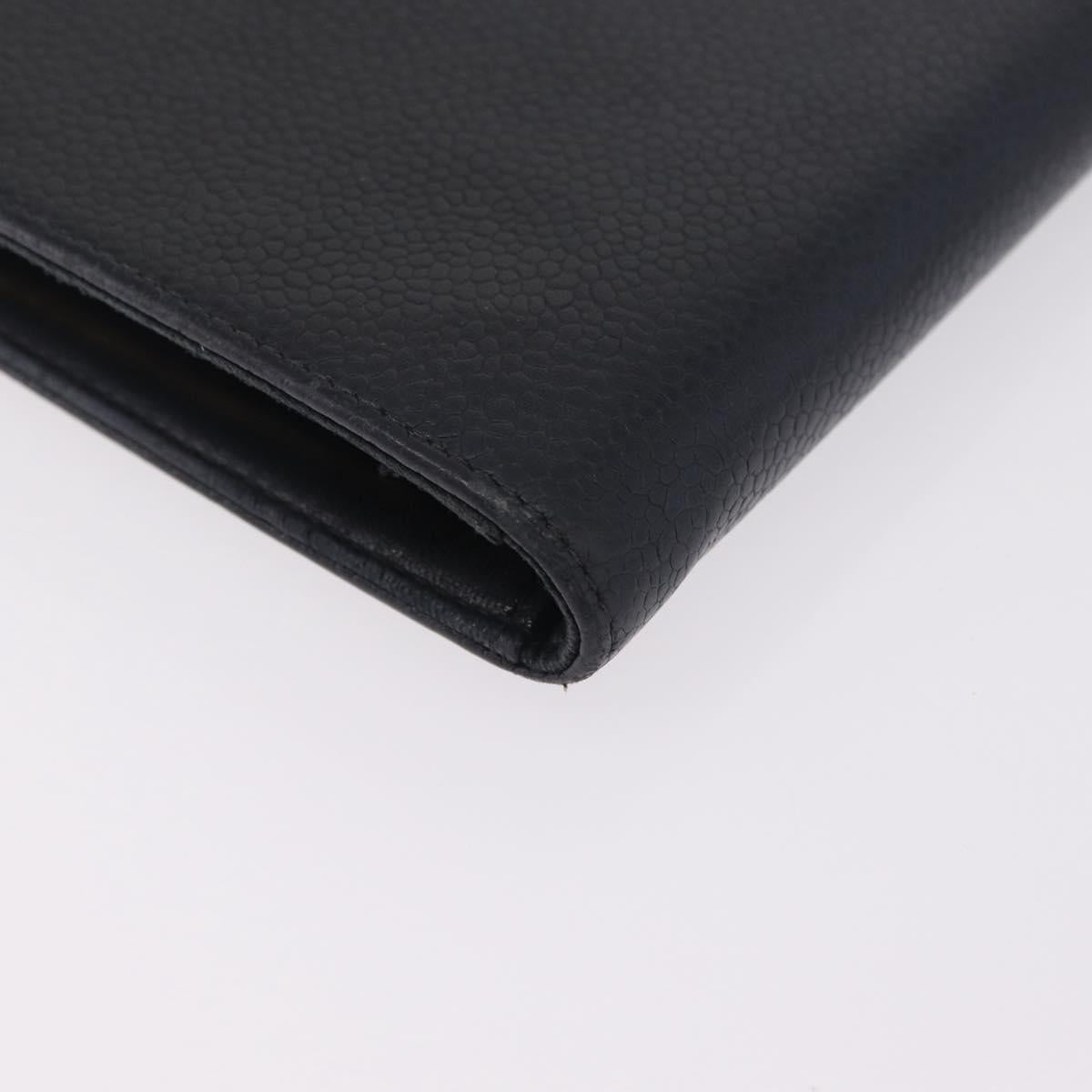 CHANEL Long Wallet Caviar Skin Black Gold Tone CC Auth 209562