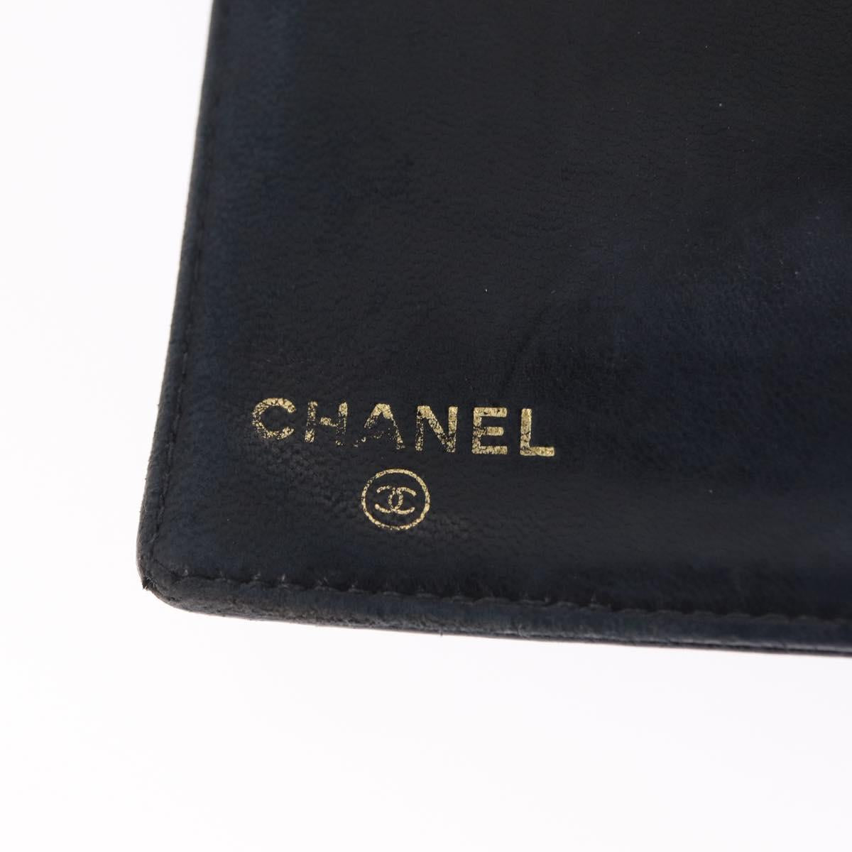 CHANEL Long Wallet Caviar Skin Black Gold Tone CC Auth 209562