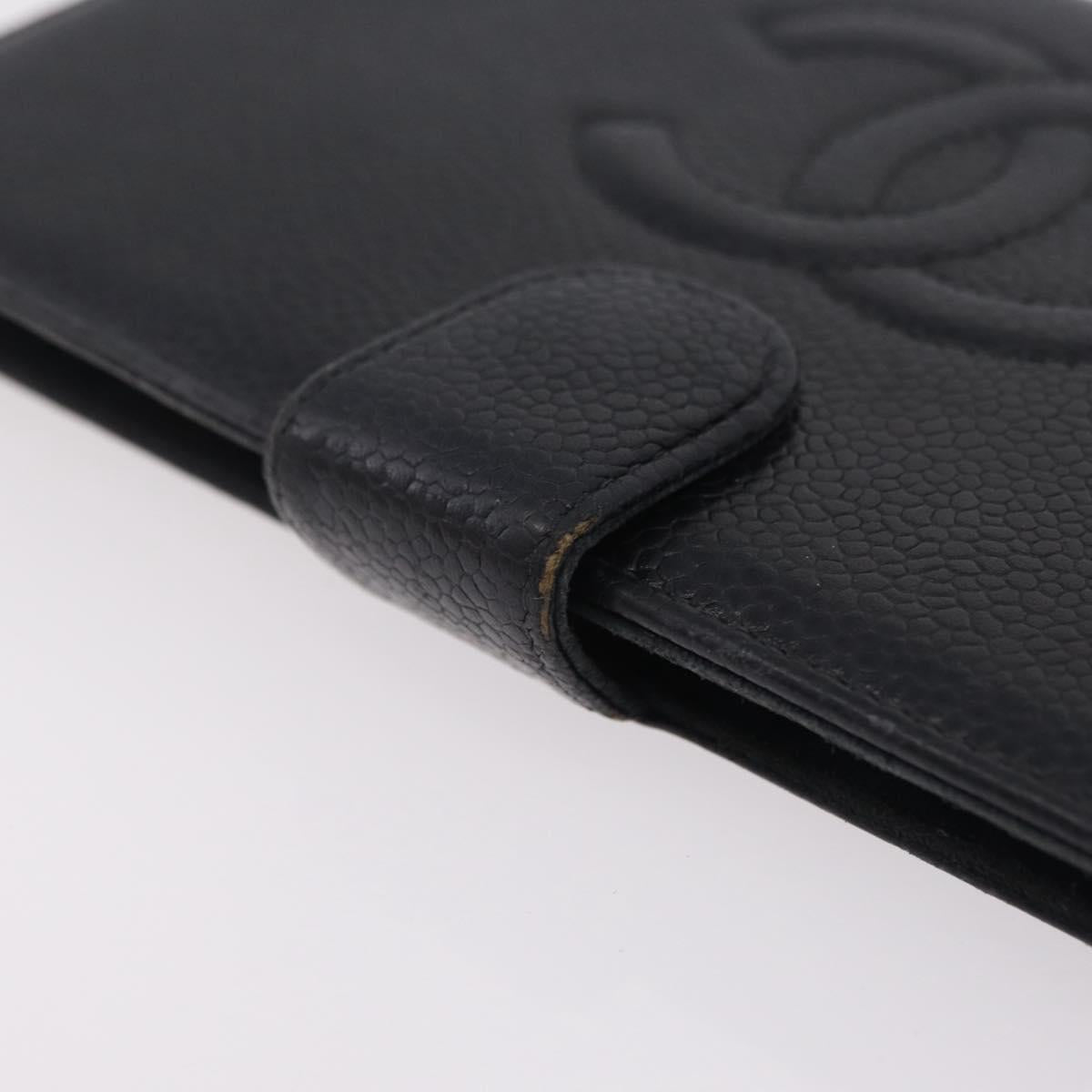 CHANEL Long Wallet Caviar Skin Black Gold Tone CC Auth 209562