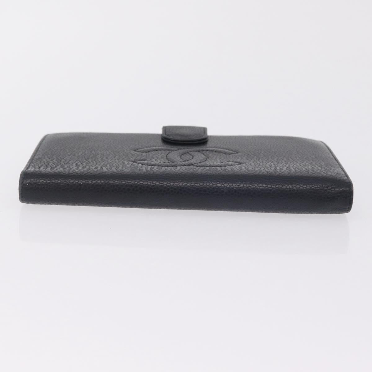 CHANEL Long Wallet Caviar Skin Black Gold Tone CC Auth 209562