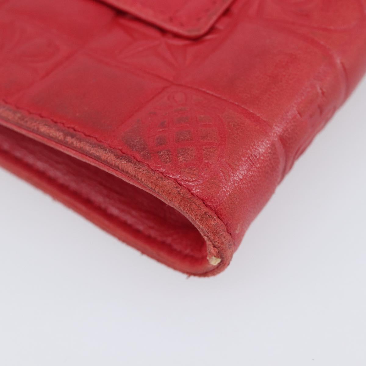 CHANEL Camelia Cigarette Case Lamb Skin Red Silver CC Auth 209563