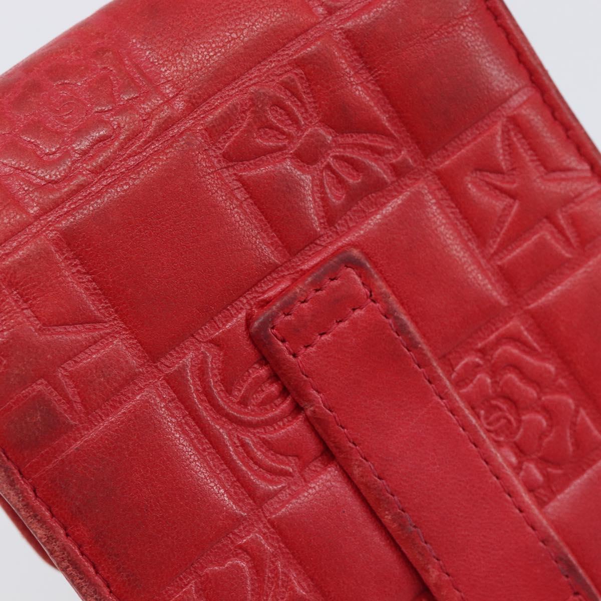 CHANEL Camelia Cigarette Case Lamb Skin Red Silver CC Auth 209563