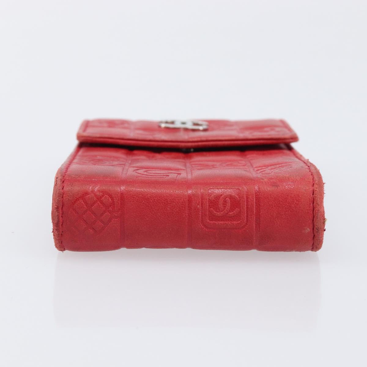 CHANEL Camelia Cigarette Case Lamb Skin Red Silver CC Auth 209563