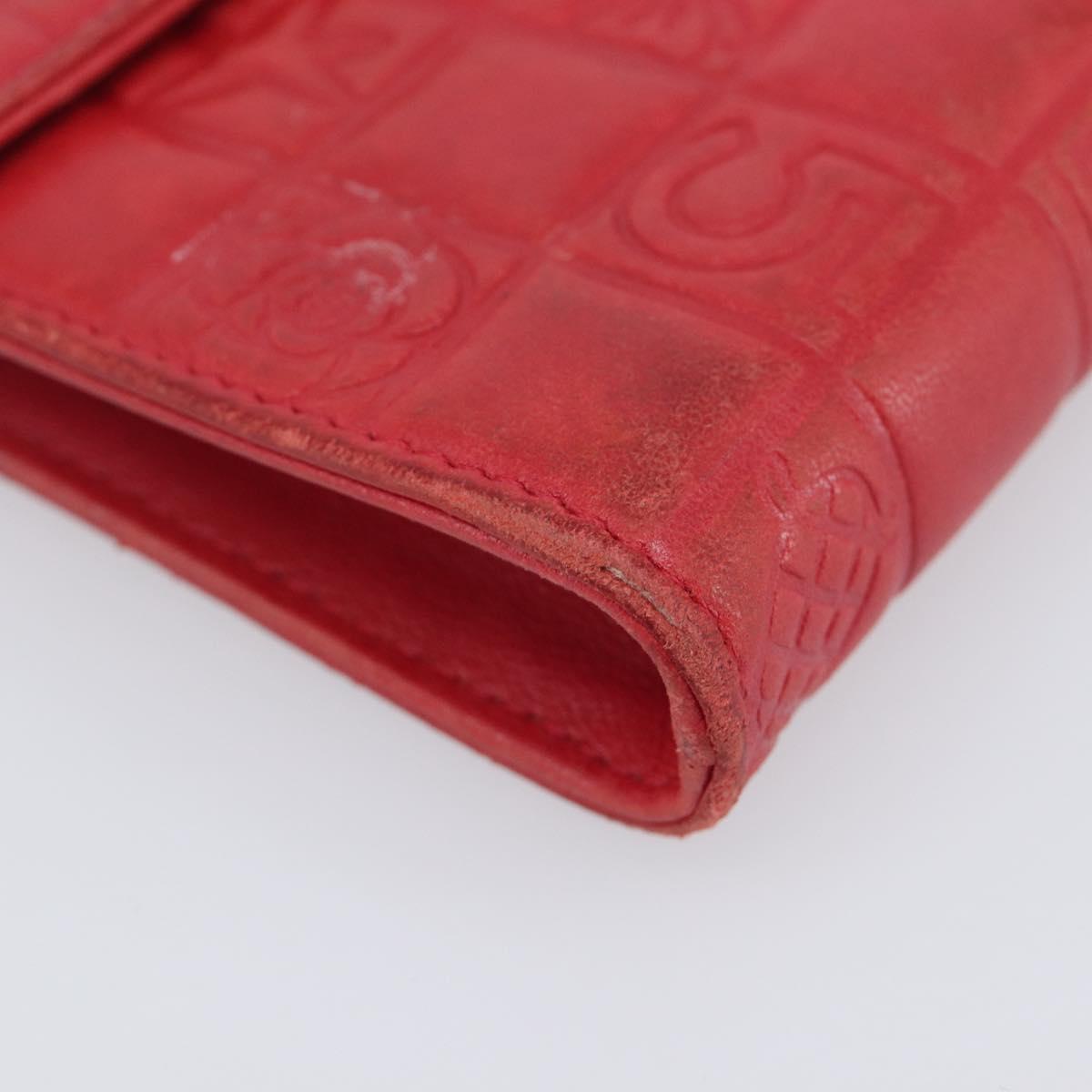 CHANEL Camelia Cigarette Case Lamb Skin Red Silver CC Auth 209563