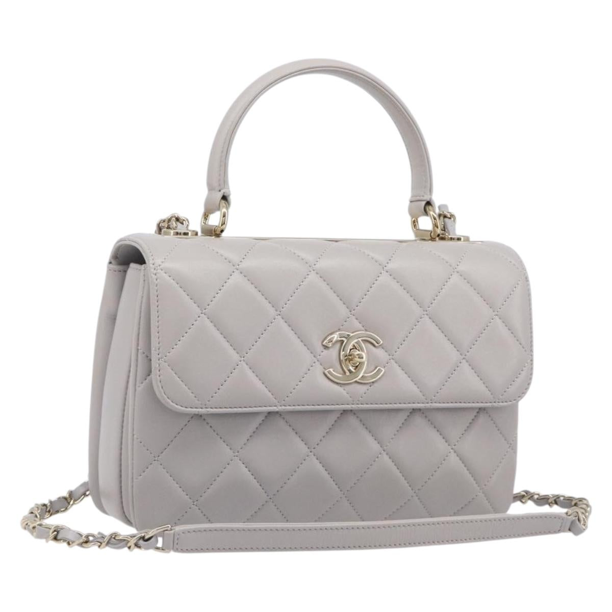 CHANEL Matelasse Chain Shoulder Bag Lamb Skin 2way Gray Gold CC Auth 209565SM