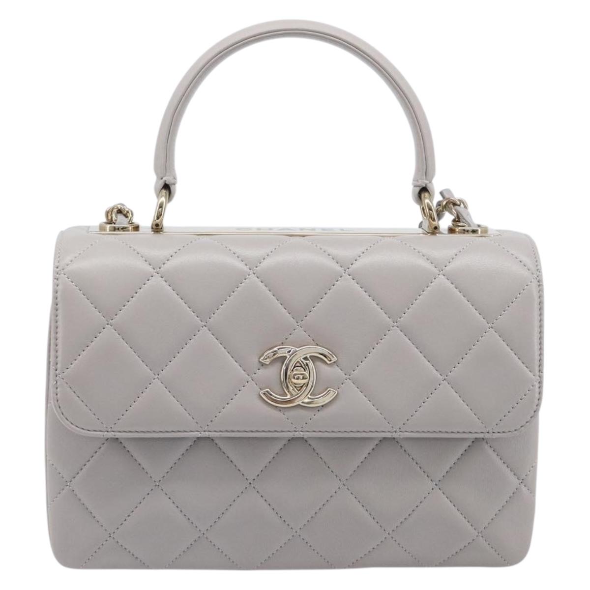 CHANEL Matelasse Chain Shoulder Bag Lamb Skin 2way Gray Gold CC Auth 209565SM