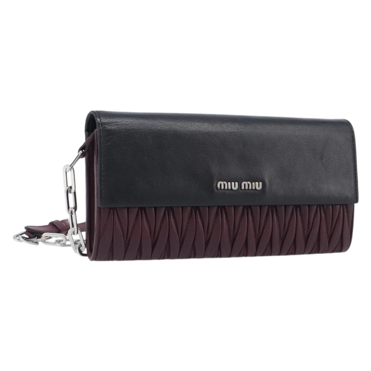 Miu Miu Matelasse Chain Shoulder Bag Leather Bordeaux Silver Auth 209567A