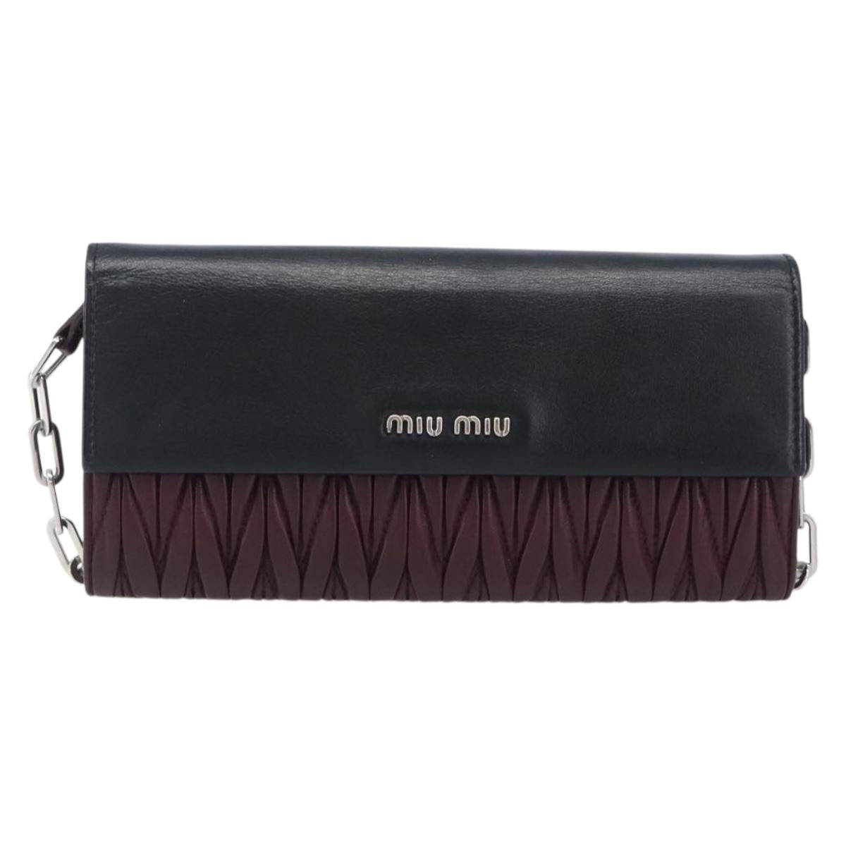 Miu Miu Matelasse Chain Shoulder Bag Leather Bordeaux Silver Auth 209567A