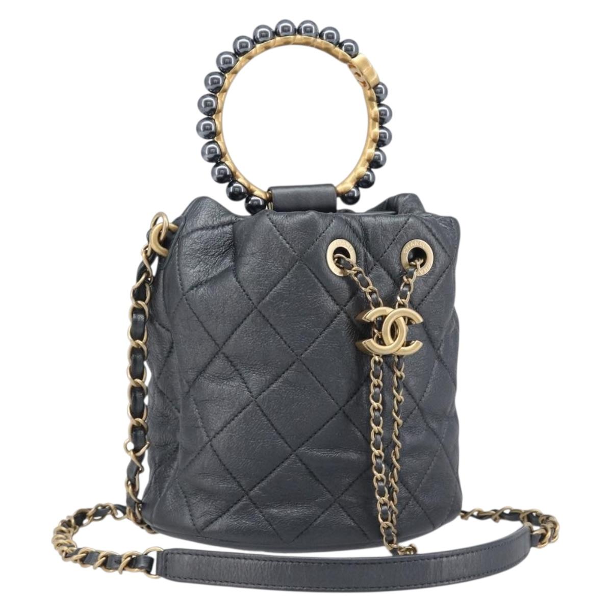 CHANEL Matelasse Chain Shoulder Bag Leather 2way Gray Gold Tone CC Auth 209579SM