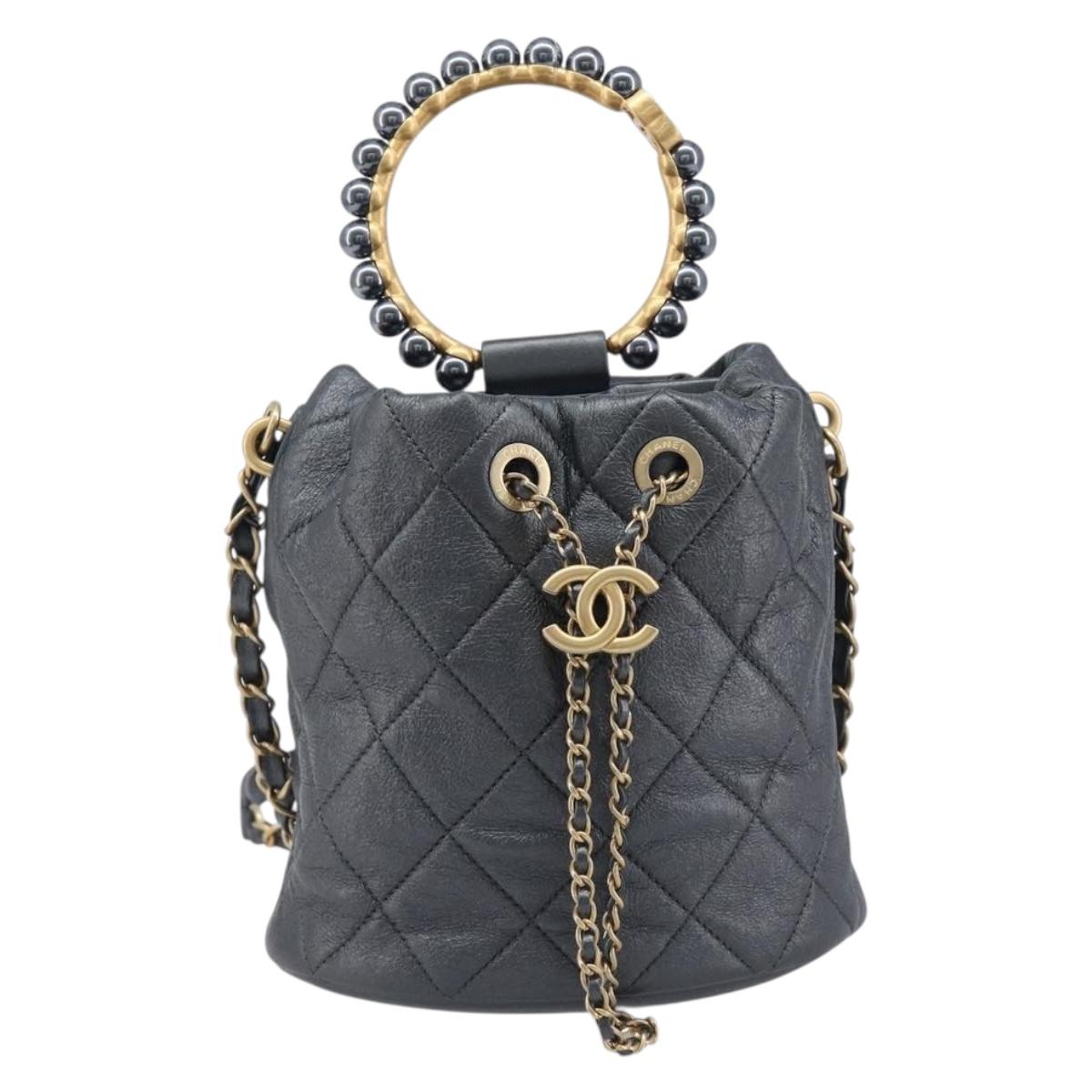 CHANEL Matelasse Chain Shoulder Bag Leather 2way Gray Gold Tone CC Auth 209579SM