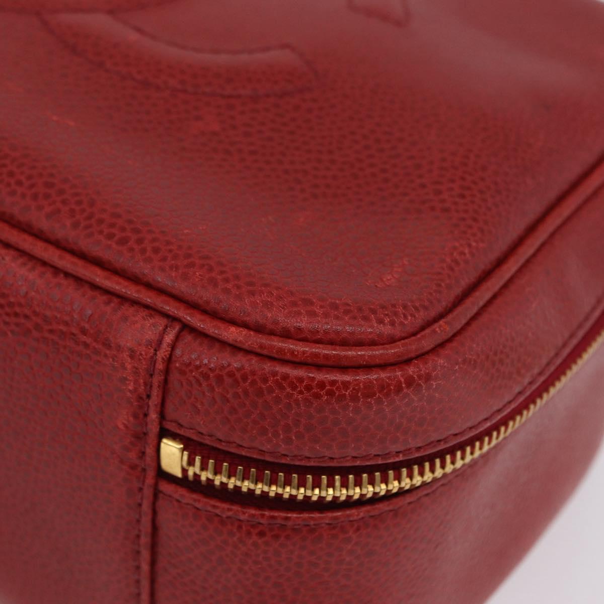 CHANEL Vanity Hand Bag Caviar Skin 2way Red Gold Tone CC Auth 209581