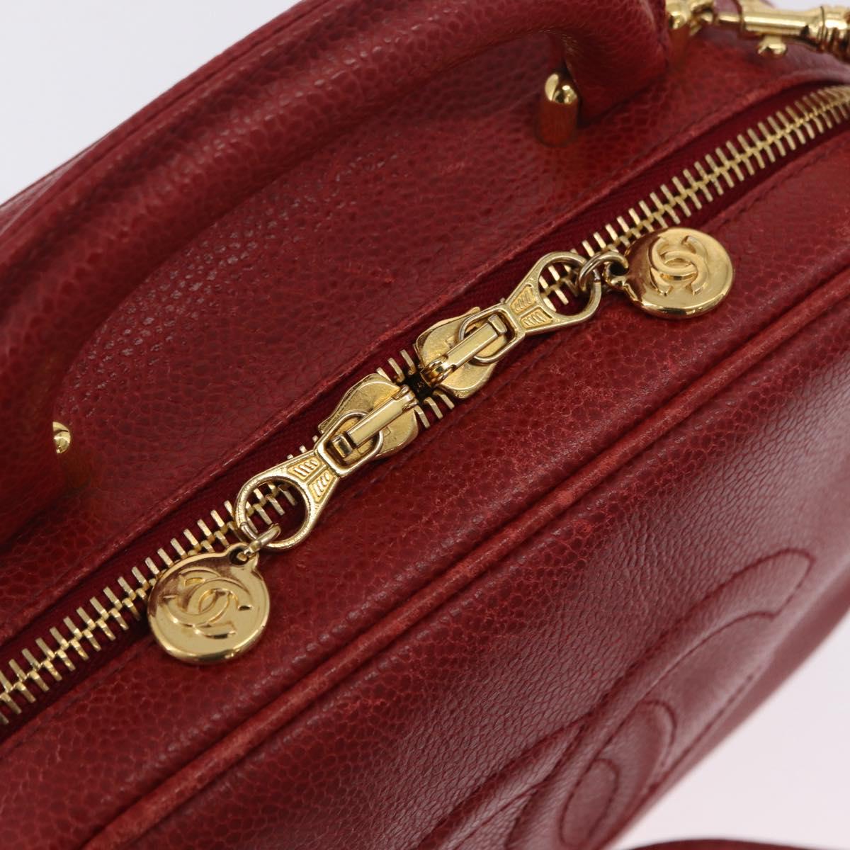 CHANEL Vanity Hand Bag Caviar Skin 2way Red Gold Tone CC Auth 209581