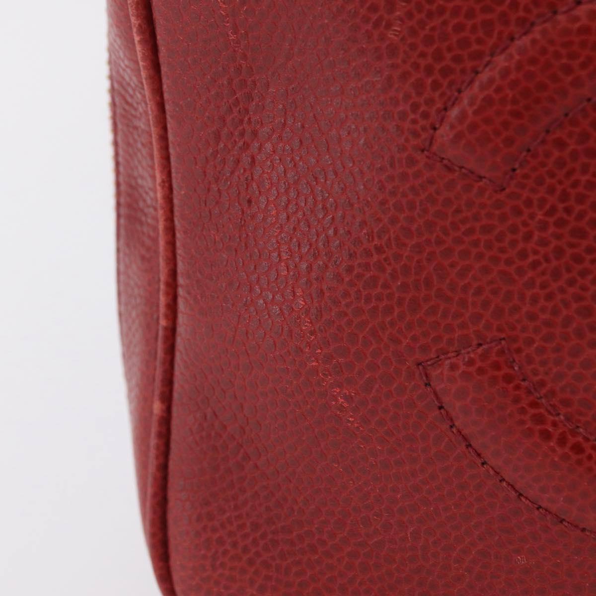CHANEL Vanity Hand Bag Caviar Skin 2way Red Gold Tone CC Auth 209581
