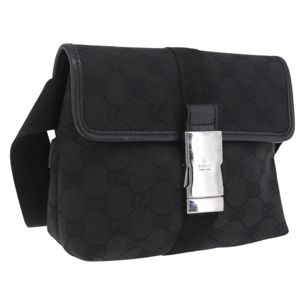 GUCCI GG Canvas Waist Bag Black Silver 131236 Auth 209592A