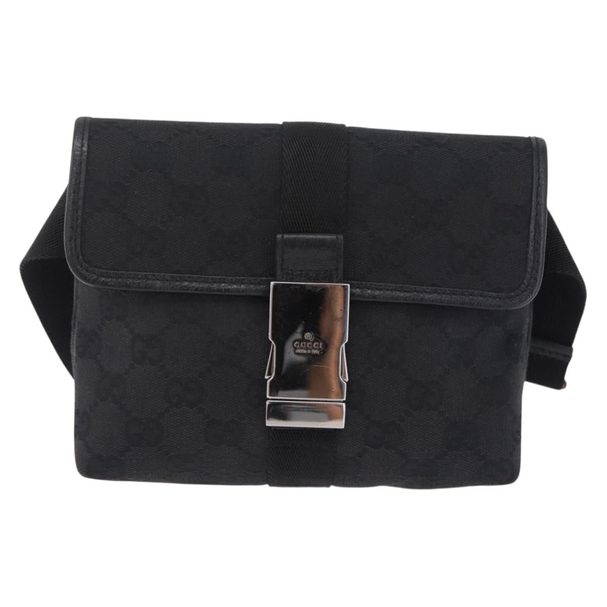 GUCCI GG Canvas Waist Bag Black Silver 131236 Auth 209592A