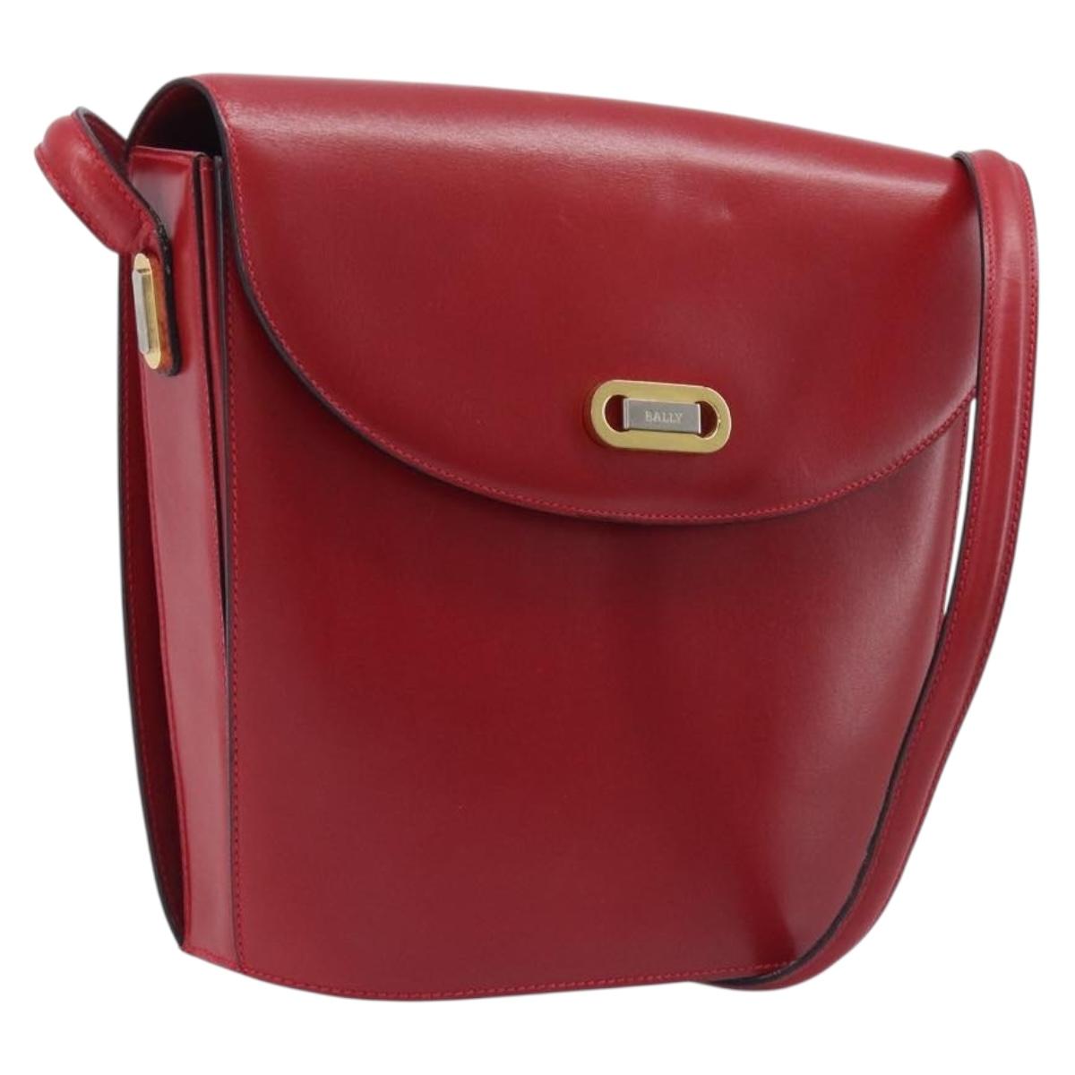 Bally Shoulder Bag Leather Red Gold Tone Auth 209593