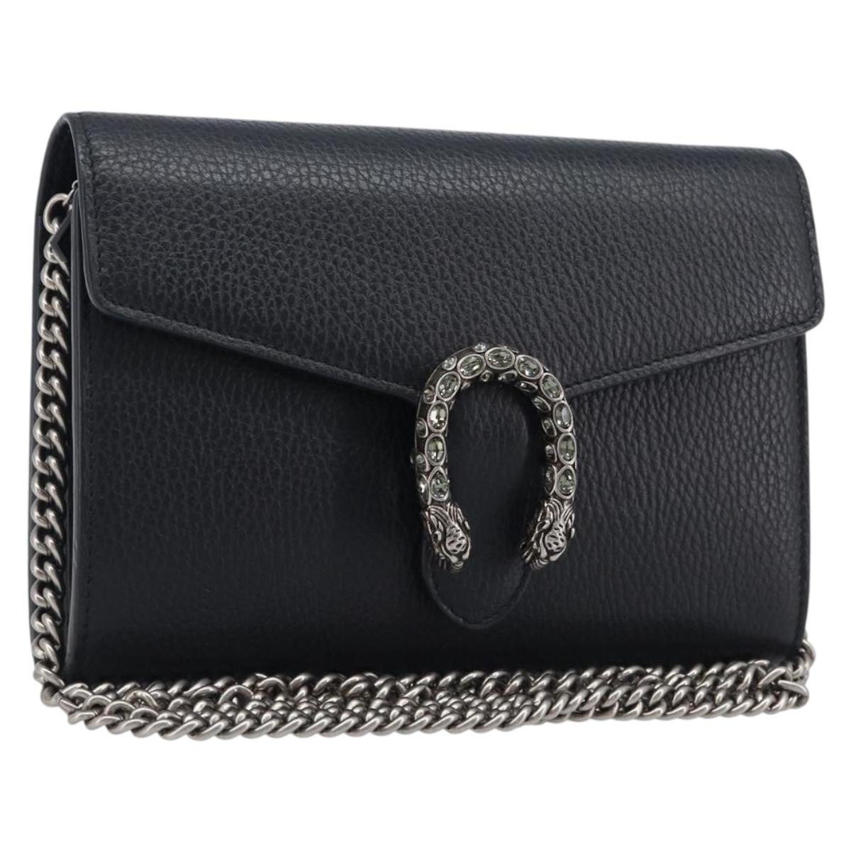 GUCCI Dionysus Chain Shoulder Bag Leather Black Silver 401231 Auth 209594V