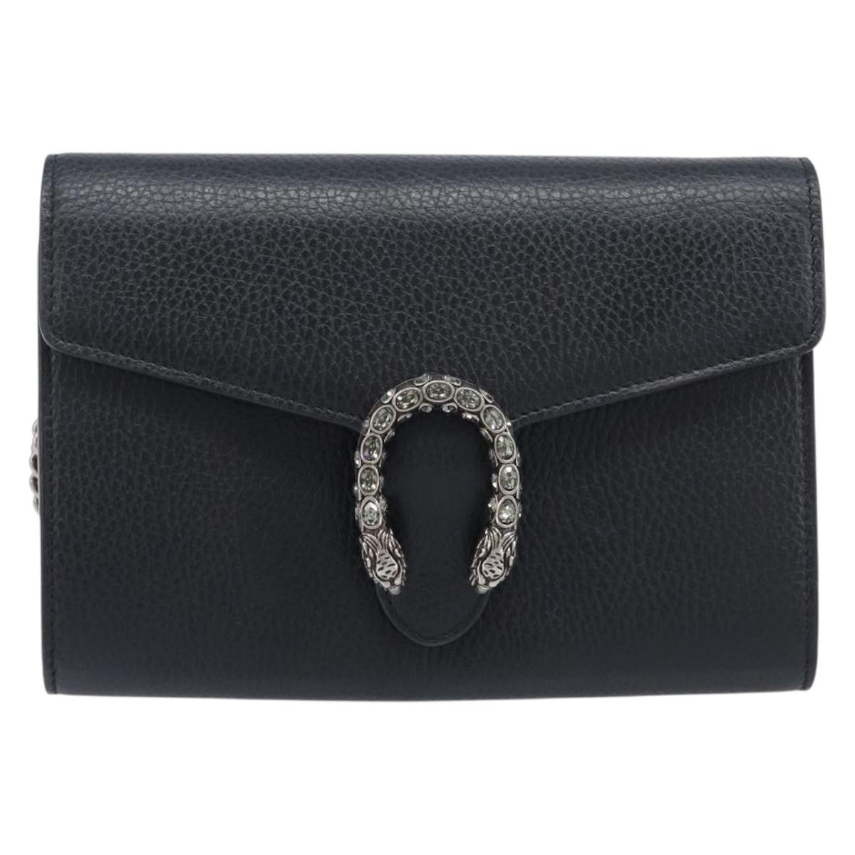 GUCCI Dionysus Chain Shoulder Bag Leather Black Silver 401231 Auth 209594V
