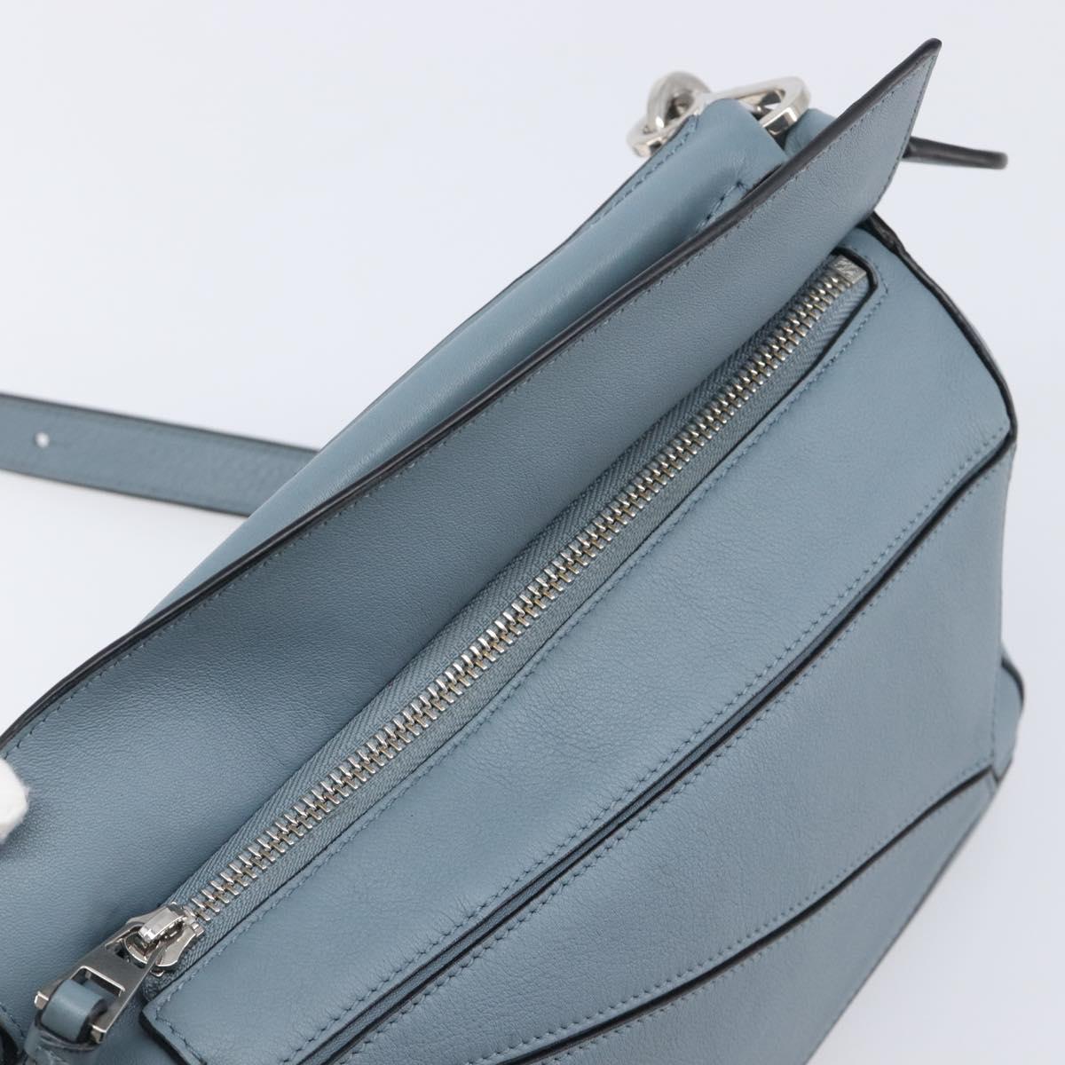 LOEWE Puzzle Bag Shoulder Bag Leather 2way Light Blue Silver Auth 209596M