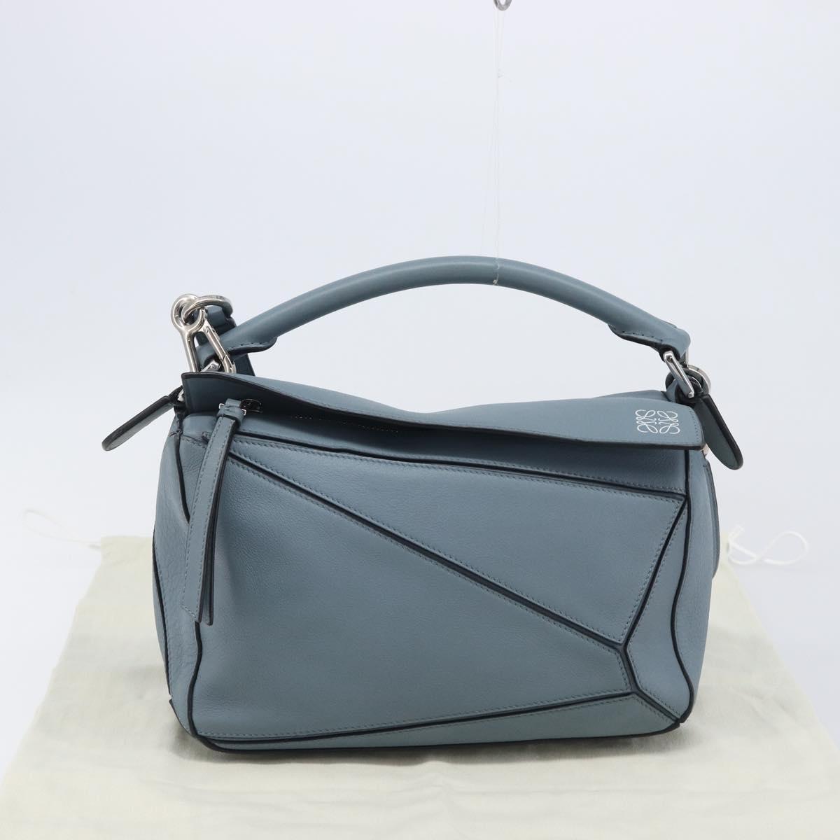 LOEWE Puzzle Bag Shoulder Bag Leather 2way Light Blue Silver Auth 209596M