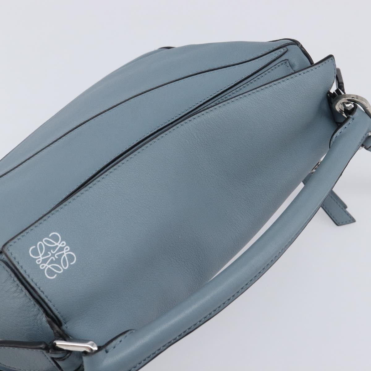 LOEWE Puzzle Bag Shoulder Bag Leather 2way Light Blue Silver Auth 209596M