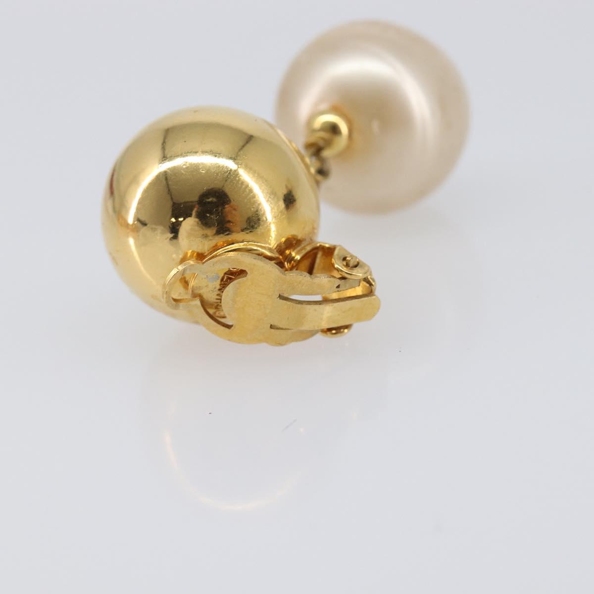 CHANEL Earring Metal Gold Tone White CC Auth 209603