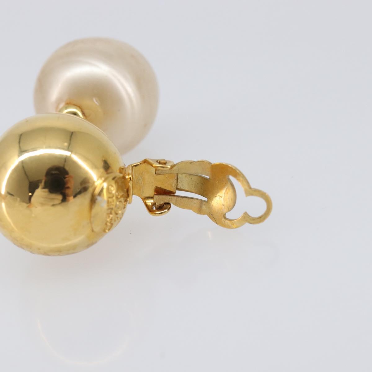 CHANEL Earring Metal Gold Tone White CC Auth 209603