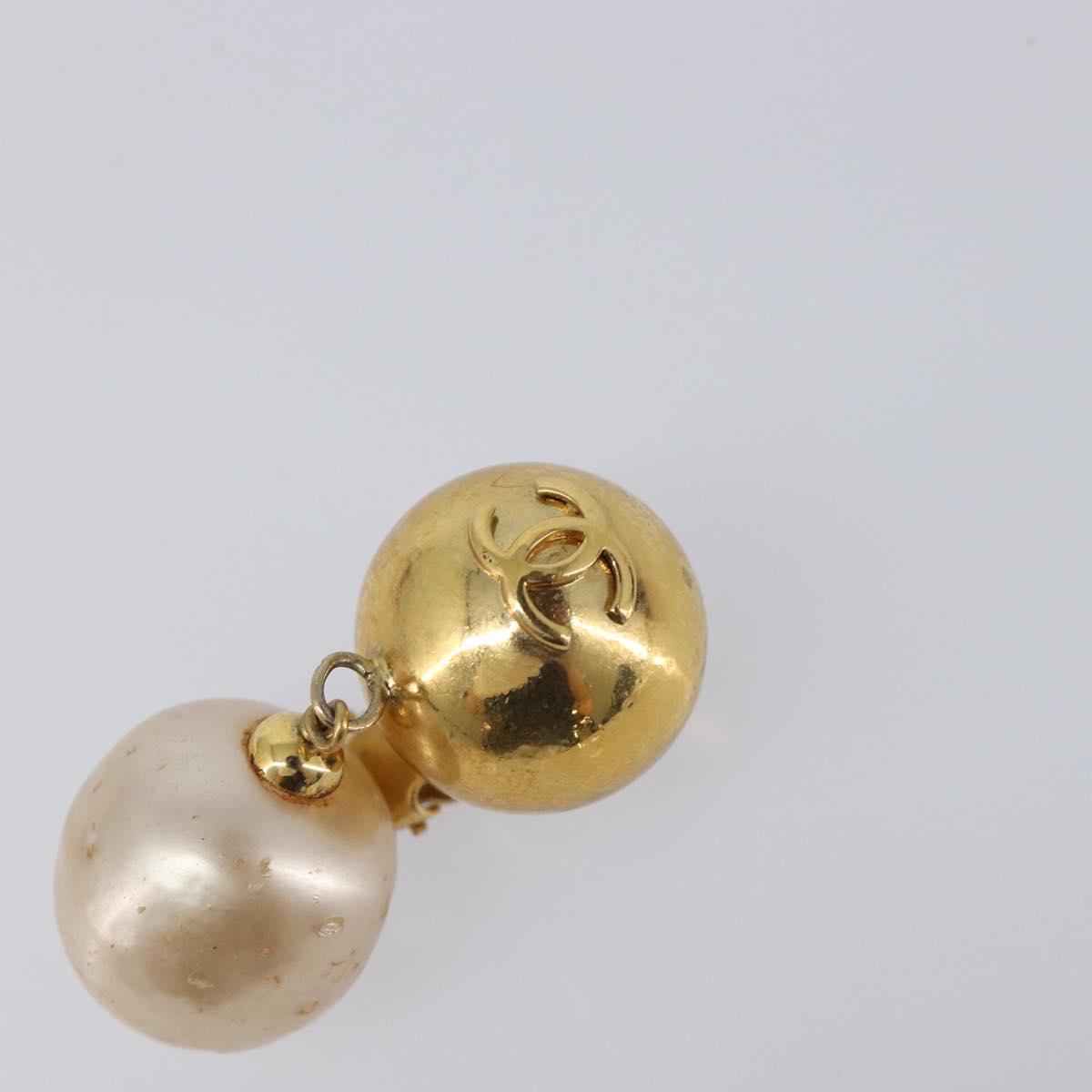 CHANEL Earring Metal Gold Tone White CC Auth 209603