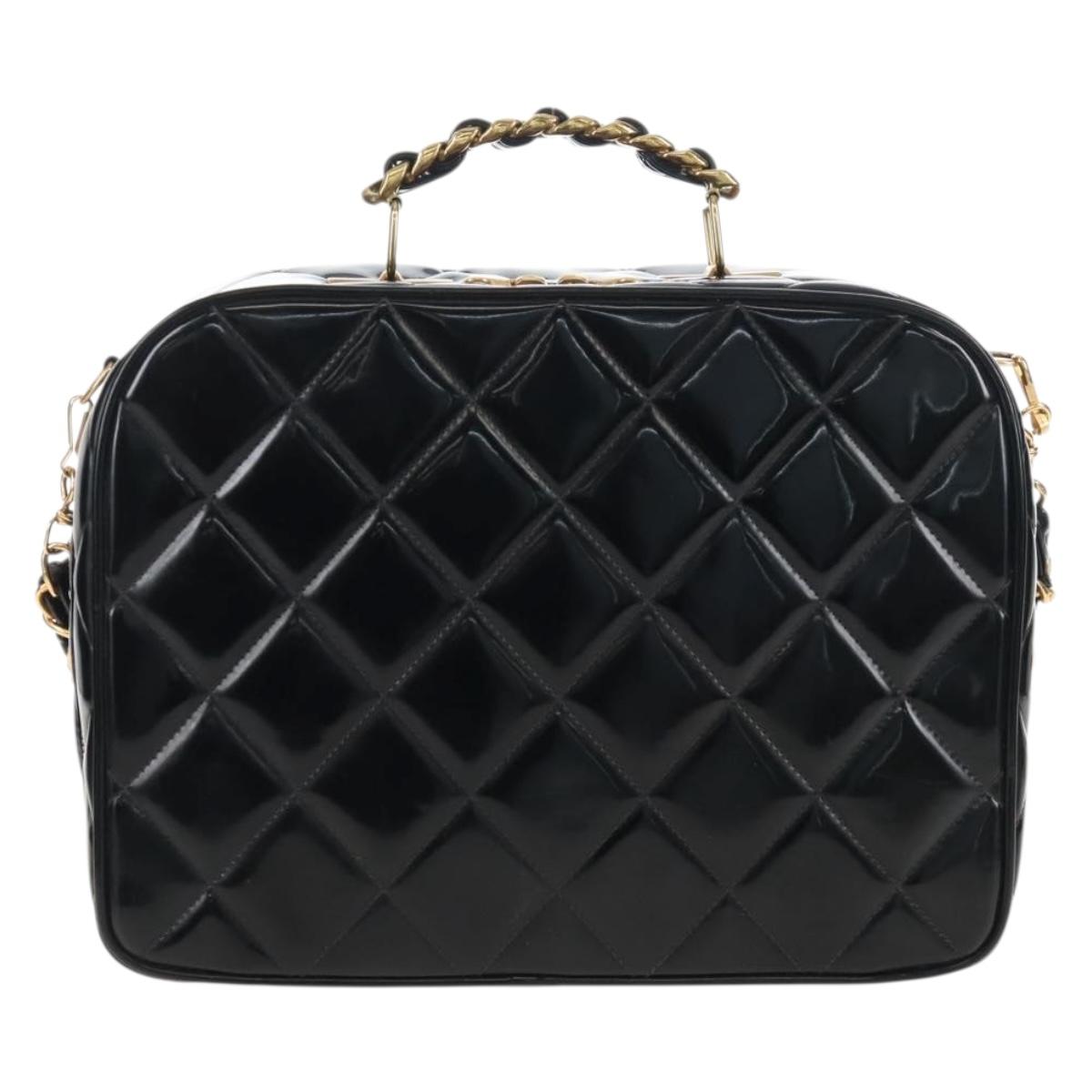 CHANEL Matelasse Vanity Chain Shoulder Bag Patent 2way Black CC Auth 209619A
