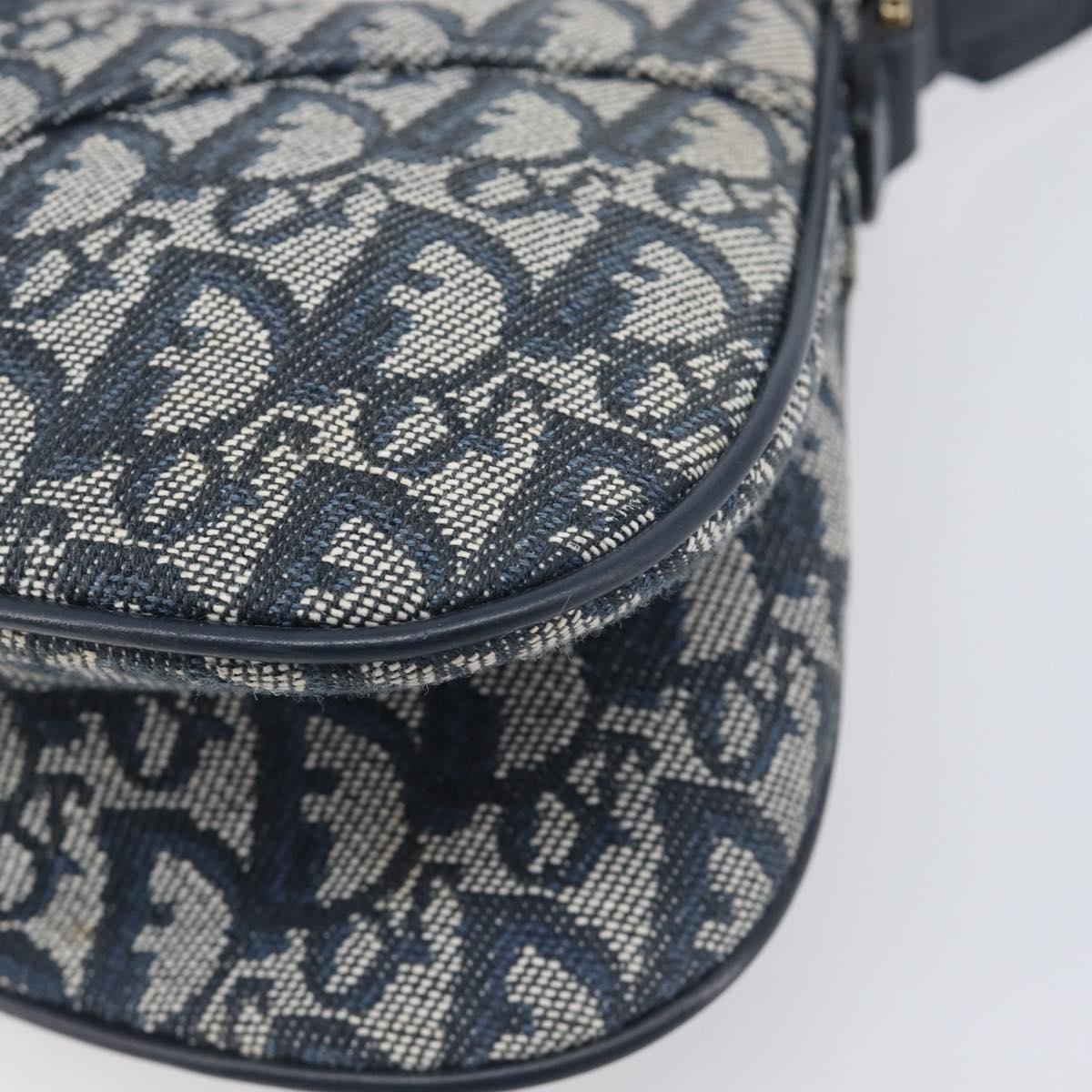 Christian Dior Trotter Canvas Saddle Shoulder Bag Navy Gold Tone Auth 209622V