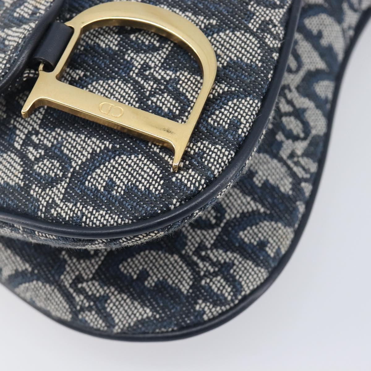 Christian Dior Trotter Canvas Saddle Shoulder Bag Navy Gold Tone Auth 209622V