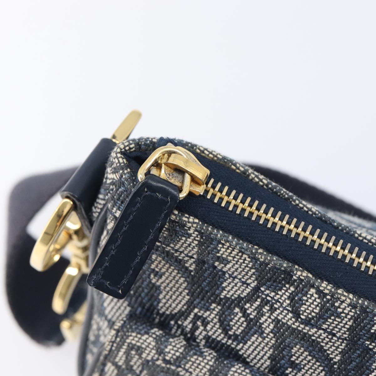 Christian Dior Trotter Canvas Saddle Shoulder Bag Navy Gold Tone Auth 209622V