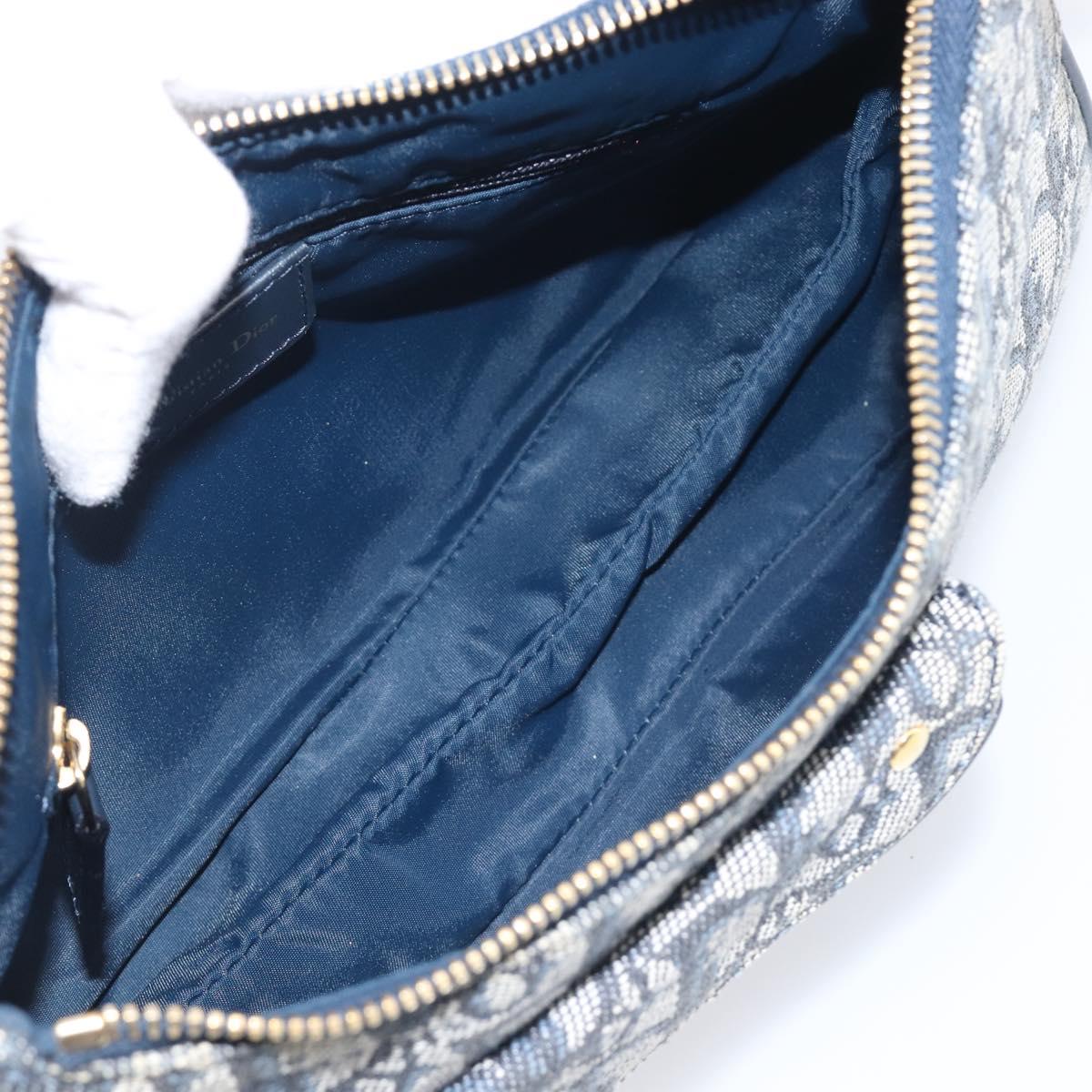 Christian Dior Trotter Canvas Saddle Shoulder Bag Navy Gold Tone Auth 209622V