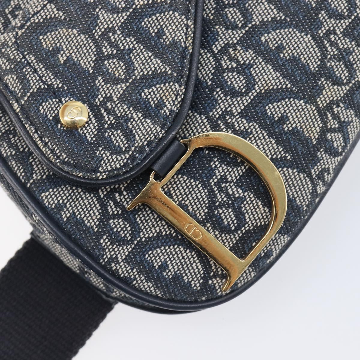 Christian Dior Trotter Canvas Saddle Shoulder Bag Navy Gold Tone Auth 209622V