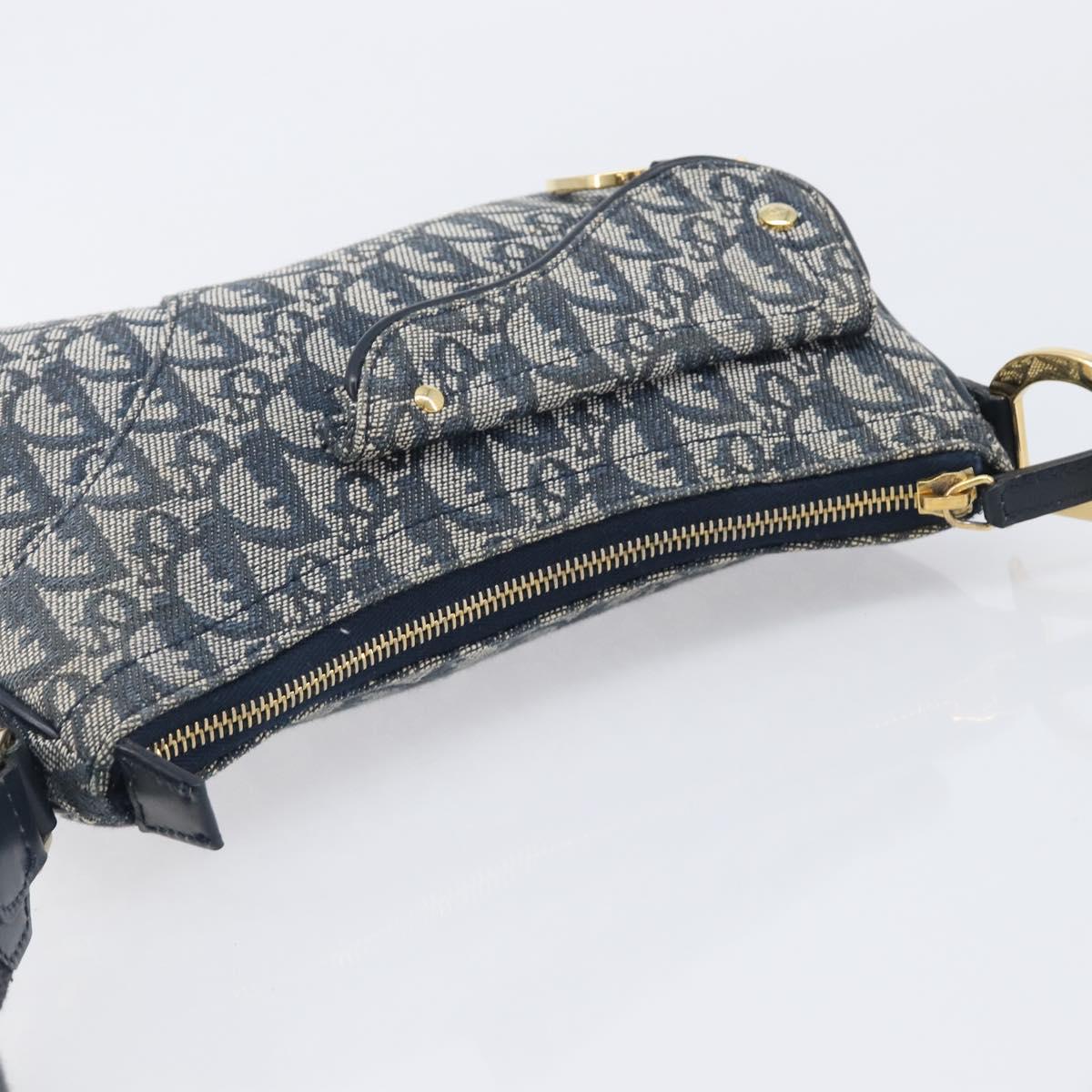 Christian Dior Trotter Canvas Saddle Shoulder Bag Navy Gold Tone Auth 209622V