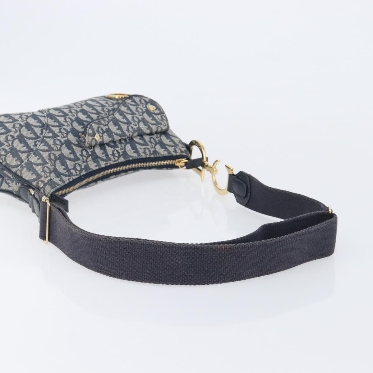 Christian Dior Trotter Canvas Saddle Shoulder Bag Navy Gold Tone Auth 209622V
