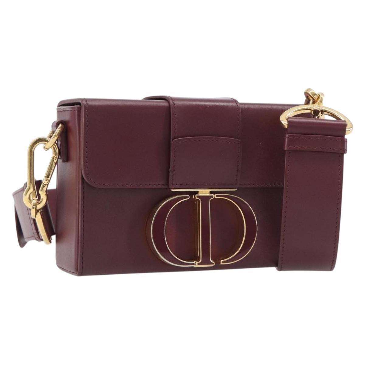 Christian Dior 30 Montaigne Shoulder Bag Leather Bordeaux Gold Auth 209624SAM