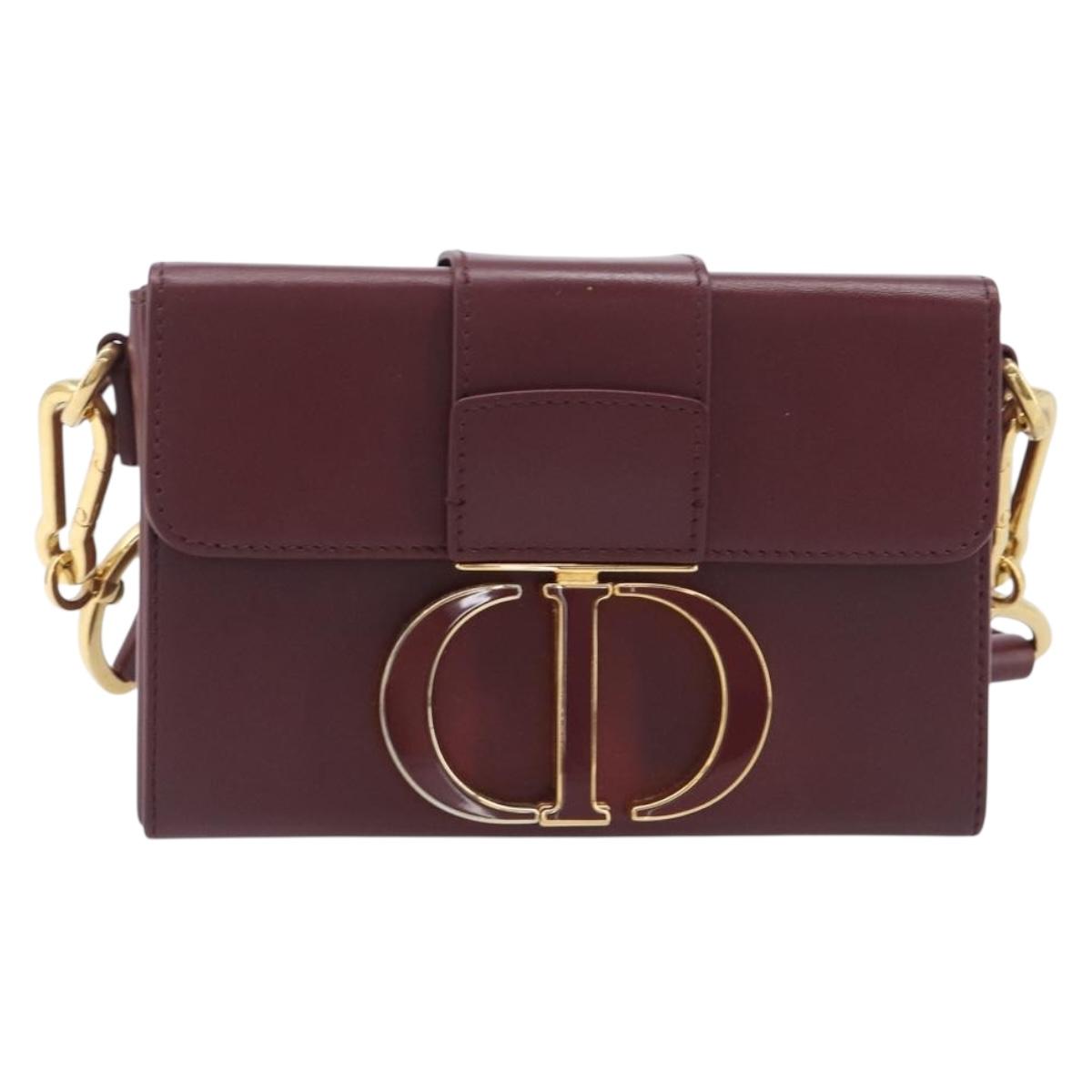 Christian Dior 30 Montaigne Shoulder Bag Leather Bordeaux Gold Auth 209624SAM