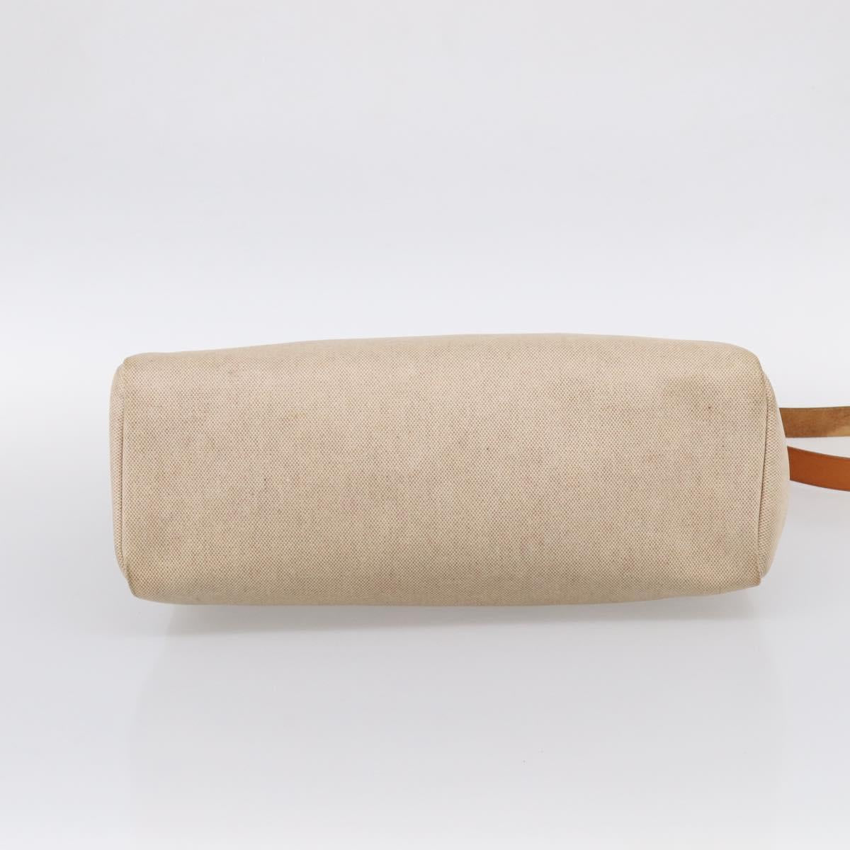 HERMES Herbag GM Hand Bag Canvas 2way Beige Silver Auth 209630