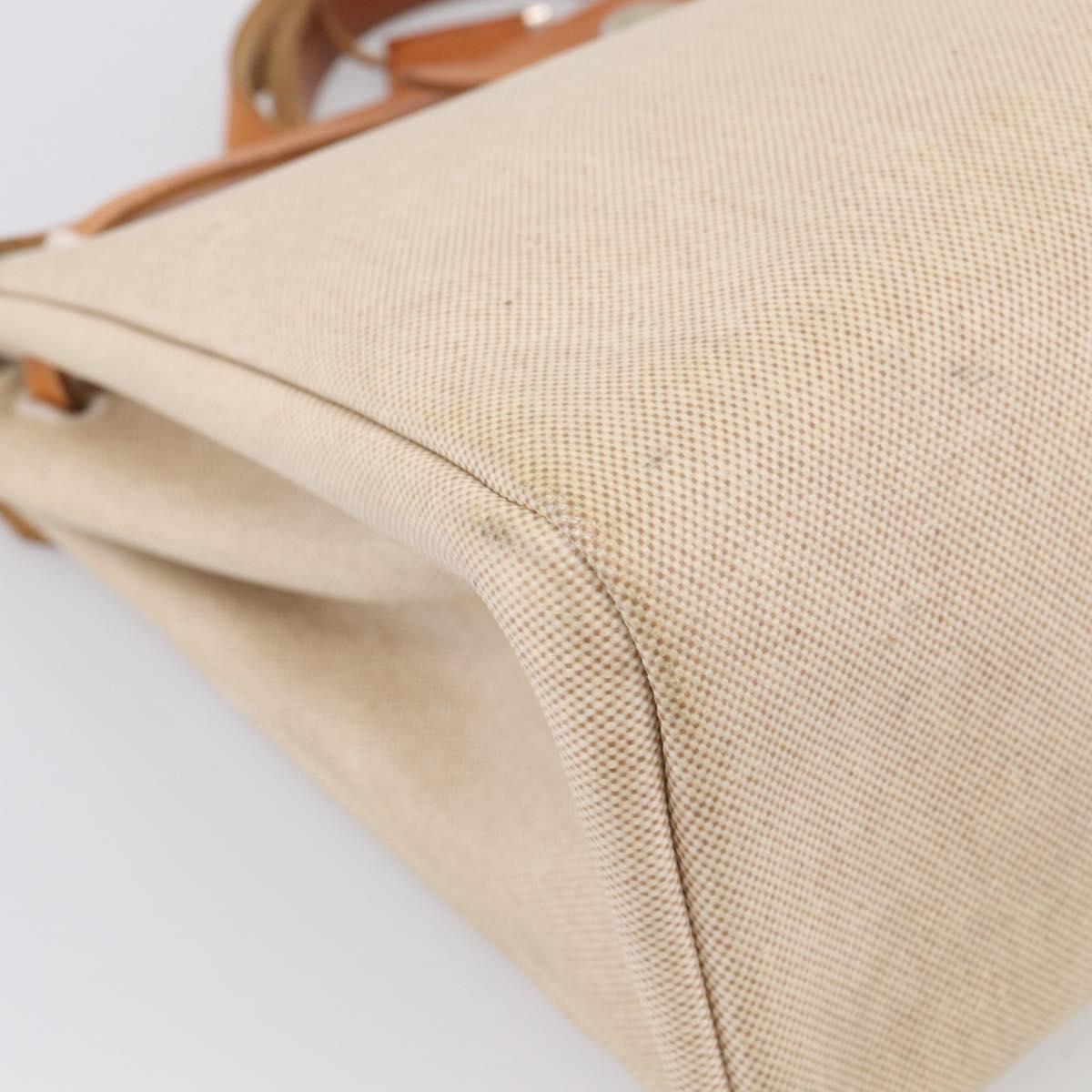 HERMES Herbag GM Hand Bag Canvas 2way Beige Silver Auth 209630
