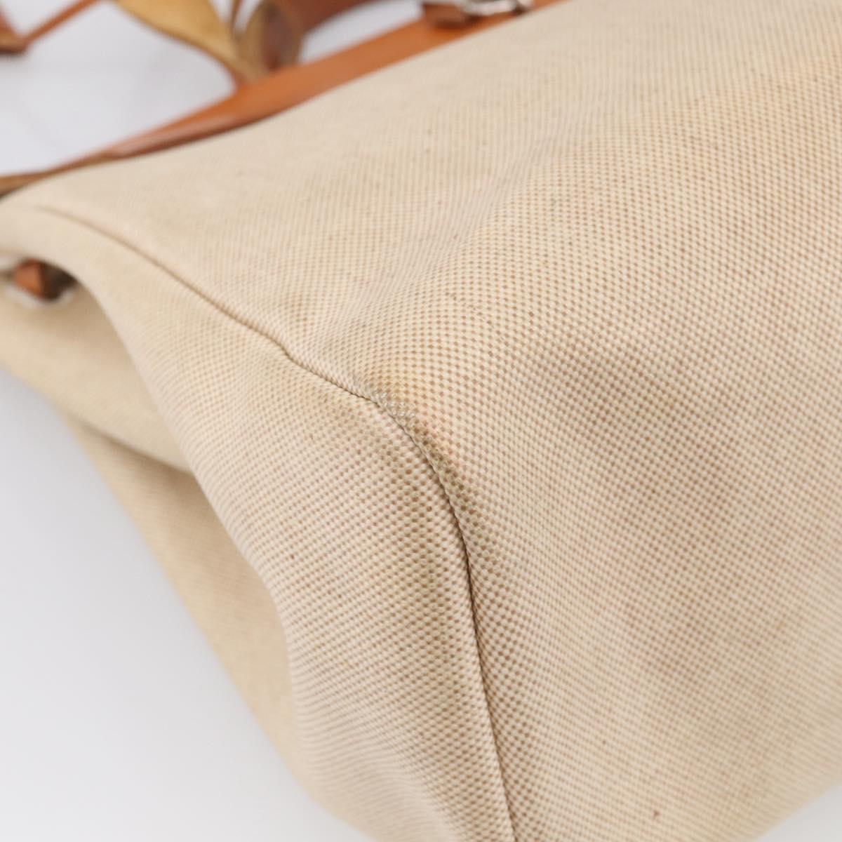 HERMES Herbag GM Hand Bag Canvas 2way Beige Silver Auth 209630