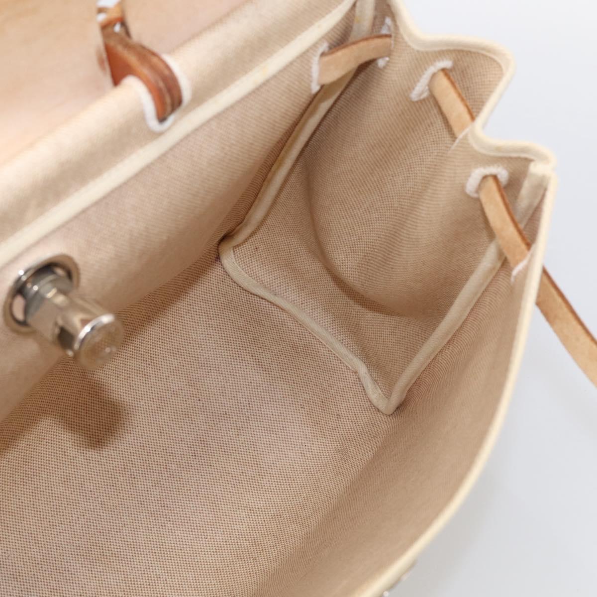 HERMES Herbag GM Hand Bag Canvas 2way Beige Silver Auth 209630