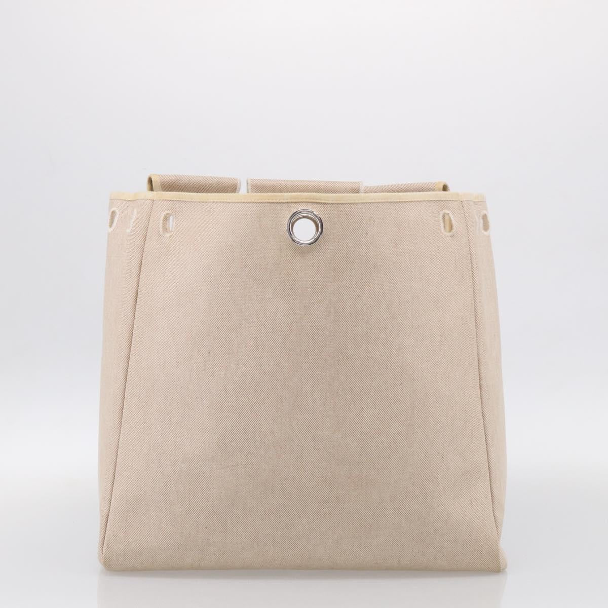 HERMES Herbag GM Hand Bag Canvas 2way Beige Silver Auth 209630