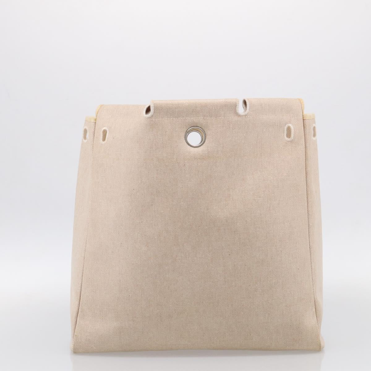 HERMES Herbag GM Hand Bag Canvas 2way Beige Silver Auth 209630