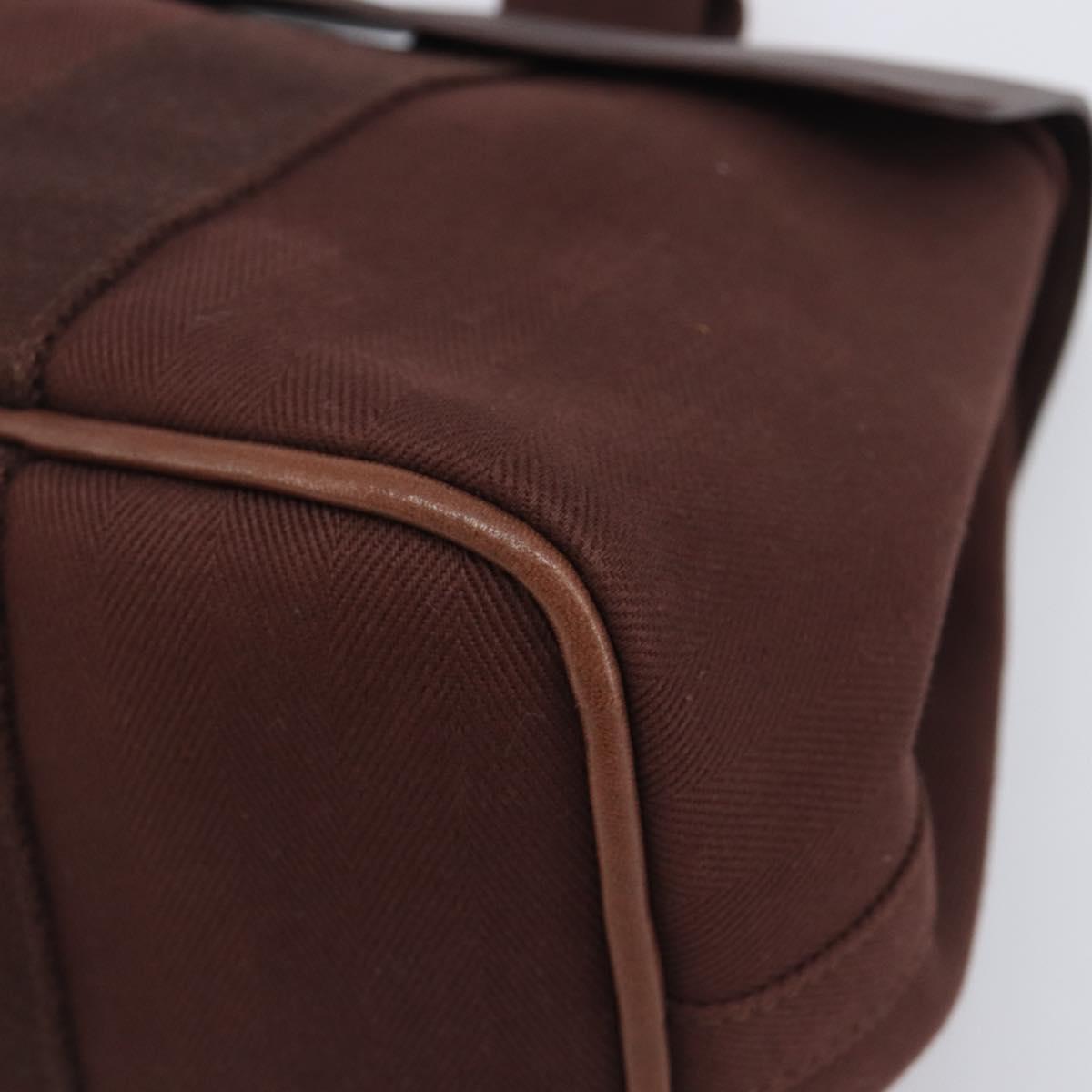 HERMES Valparaiso PM Hand Bag Canvas Brown Silver Auth 209635V