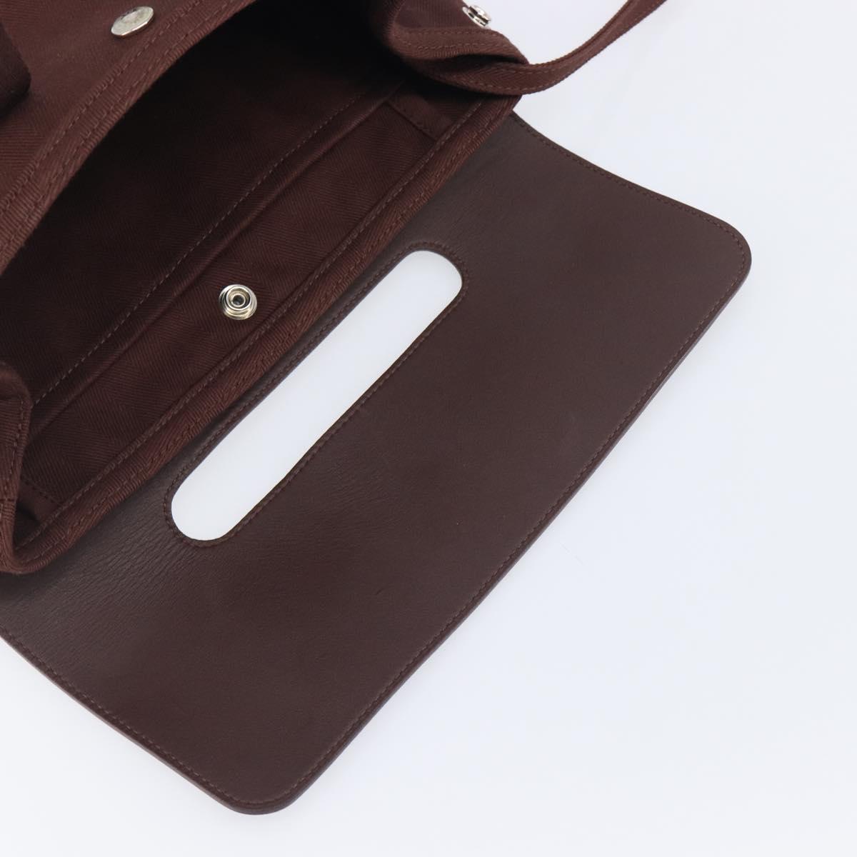 HERMES Valparaiso PM Hand Bag Canvas Brown Silver Auth 209635V