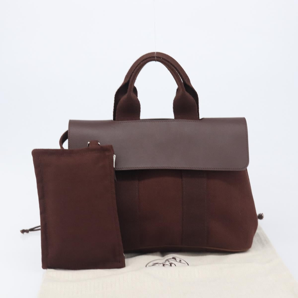 HERMES Valparaiso PM Hand Bag Canvas Brown Silver Auth 209635V