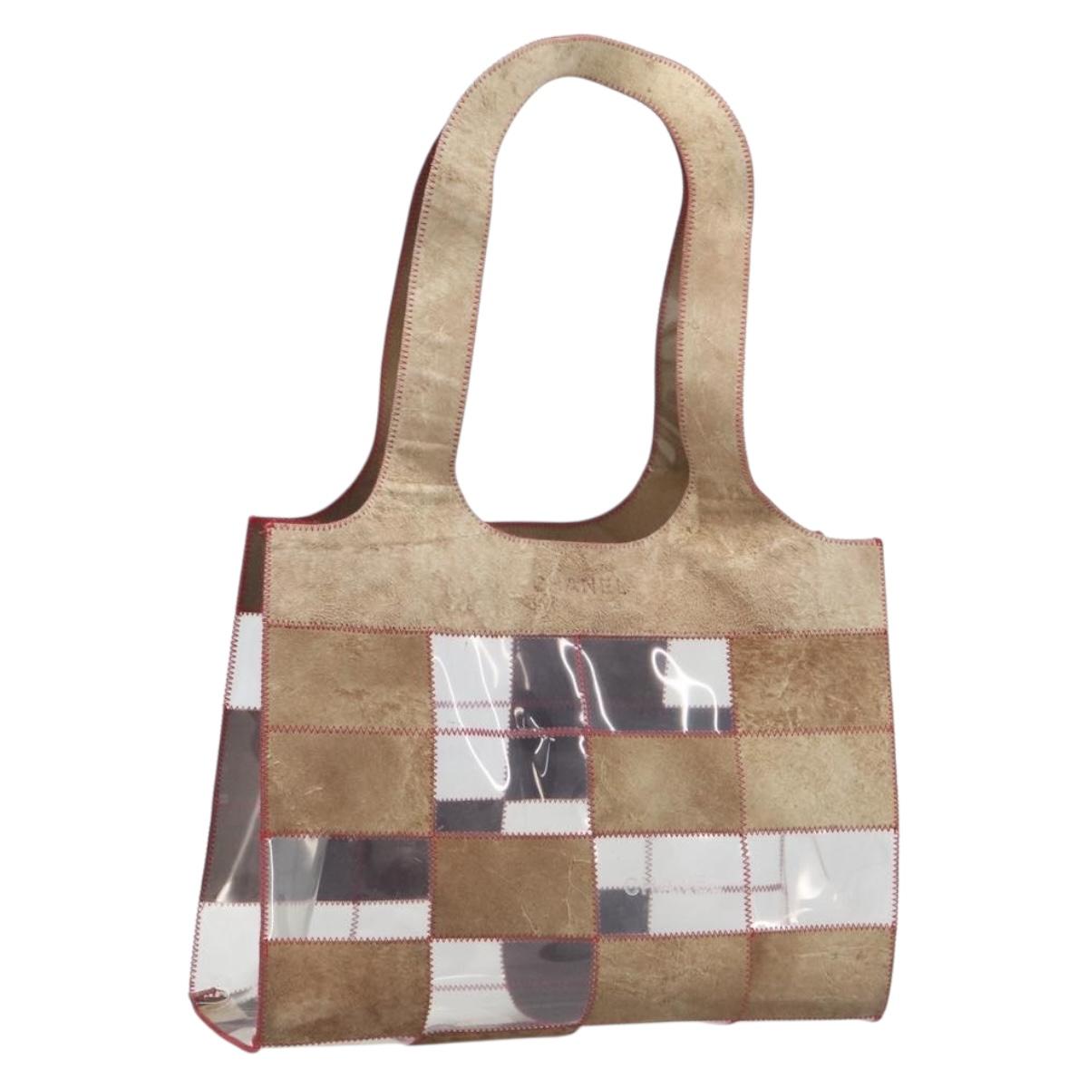 CHANEL Tote Bag Suede Beige Red CC Auth 209637A