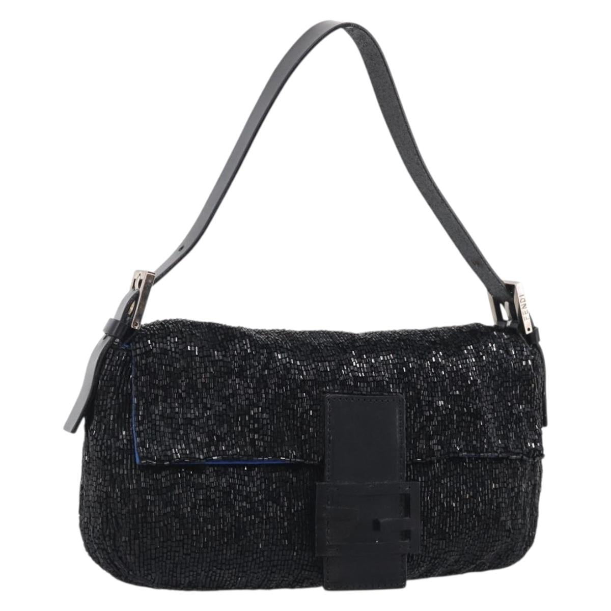 FENDI Mamma Baguette Shoulder Bag beads Black Silver Auth 209638SM